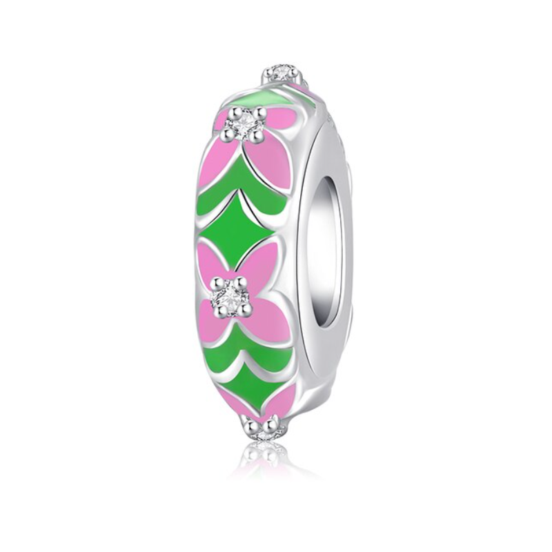 Charm séparateur espaceur feuille fleur rose argent pour bracelet