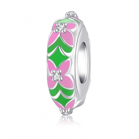 Charm séparateur espaceur feuille fleur rose argent pour bracelet