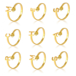 Bague lettre fleur cadeau maman ajustable doré
