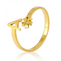 Bague lettre fleur cadeau maman ajustable doré