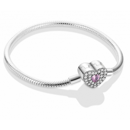 Bracelet pour charm argent coeur strass pierre rose