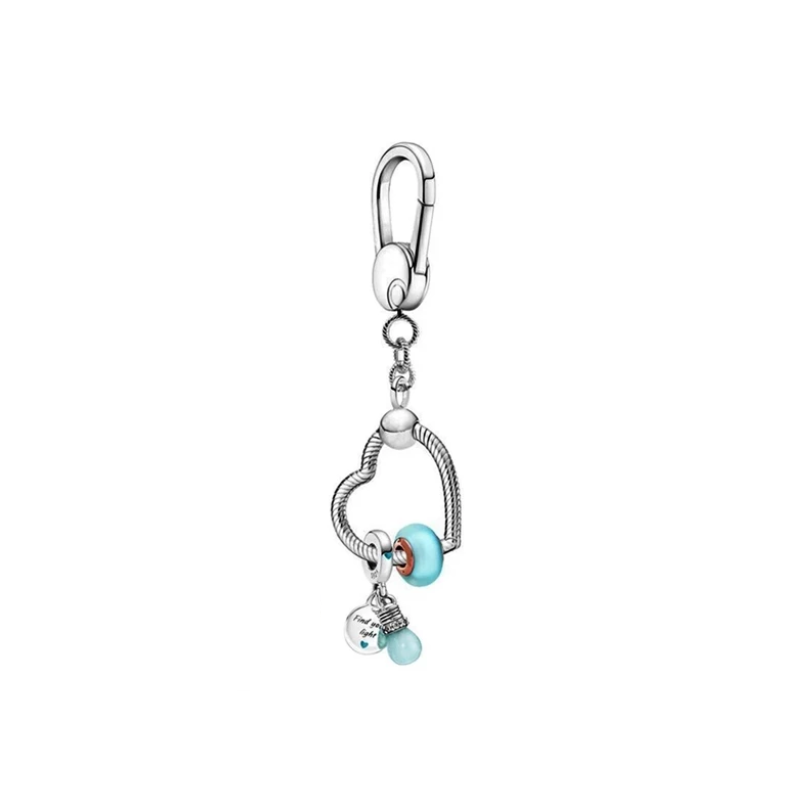 Porte clés coeur bijoux argent avec charm ampoule murano