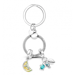 Porte clés rond bijoux argent avec charm citron tortue poisson coquillage