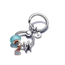 Porte clés rond bijoux argent avec charm murano letter coeur
