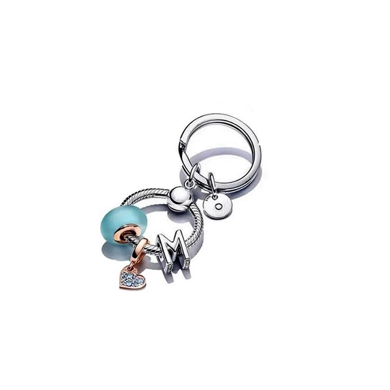 Porte clés rond bijoux argent avec charm murano lettre coeur Porte clés rond bijoux argent avec charm murano lettre coeur