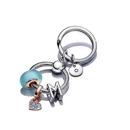Porte clés rond bijoux argent avec charm murano lettre coeur