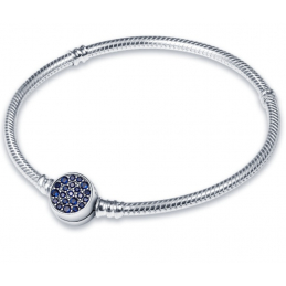 Bracelet pour charm argent chevron rond strass bleu
