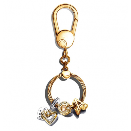 Porte clés rond bijoux or avec charm lettre coeur étoile