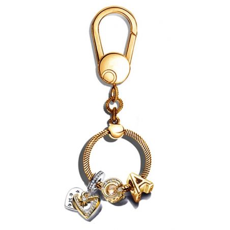 Porte clés rond bijoux or avec charm lettre coeur étoile