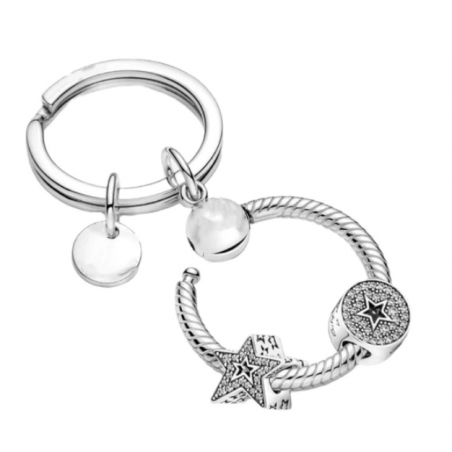 Porte clés rond bijoux argent avec charm sphère étoile strass