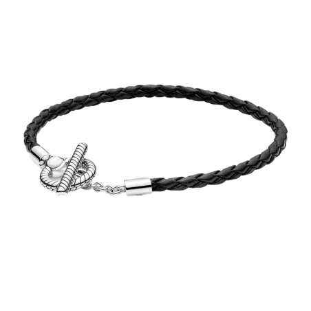 Bracelet pour charm tréssé noir cercle corde argent
