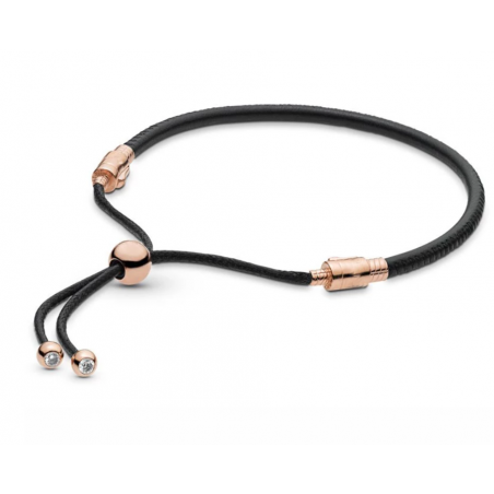 Bracelet pour charm cuir noir ajustable boule strass or rose