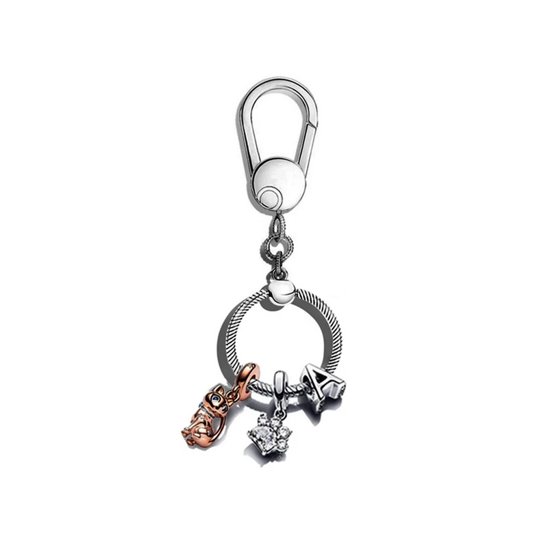 Porte clés rond bijoux argent avec charm chat lettre patte