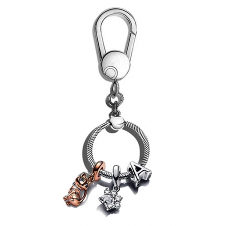 Porte clés rond bijoux argent avec charm chat lettre patte