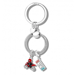 Porte clés rond bijoux argent avec charm moto console jeu vidéo