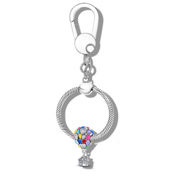 Porte clés rond bijoux argent avec charm maison ballon