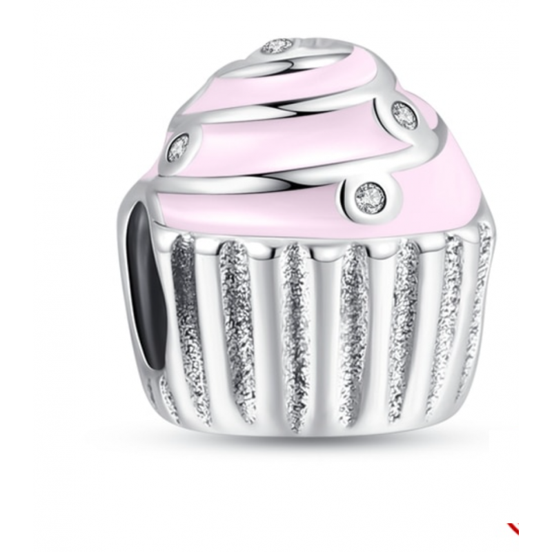 Charm cupcake gateau chantilly rose argent pour bracelet