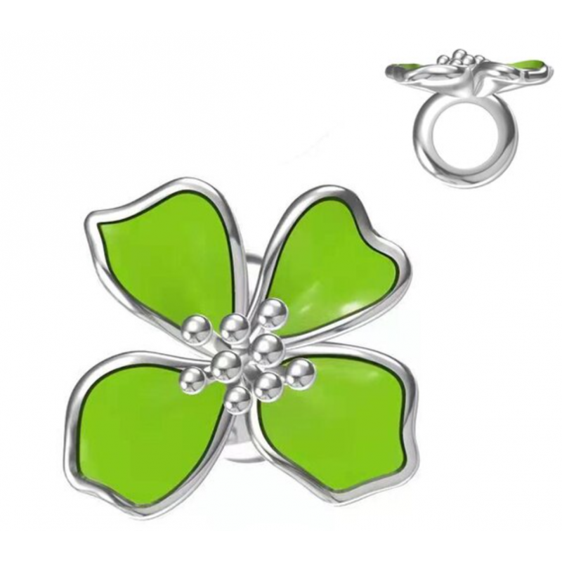 Charm argent grande fleur verte pour bracelet