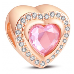 Charm coeur pierre rose or pour bracelet