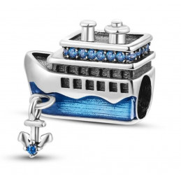 Charm bateau de croisière bleu argent pour bracelet