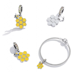 Charm abeille miel alvéole ruche jaune argent pour bracelet