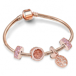 Bracelet avec quatres charms arbre de vie clip strass or rose
