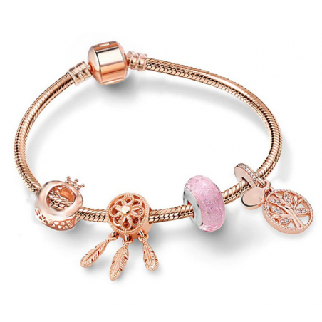 Bracelet avec quatres charms arbre de vie attrape rêve carrosse or rose