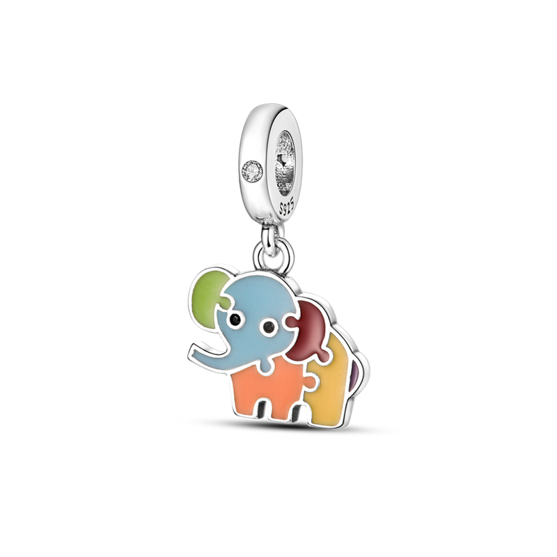 Charm éléphant puzzle multicolore argent pour bracelet