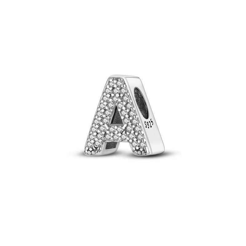 Charm lettre initiale prénom strass diamant argent pour bracelet