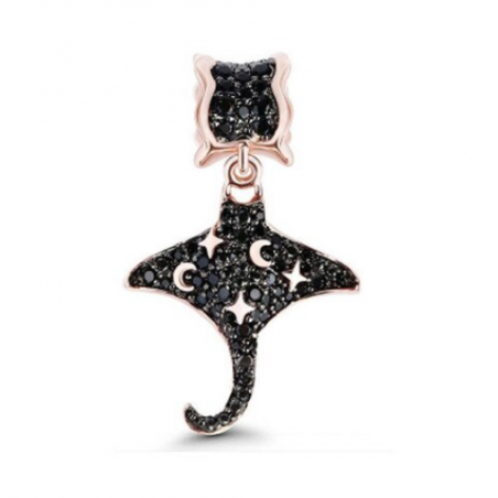 Charm raie manta noire étoile lune or rose pour bracelet