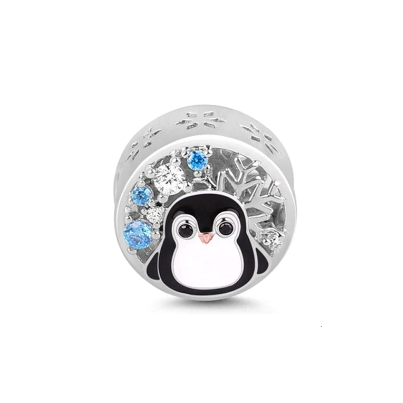 Charm pingouin flocon strass blanc bleu argent pour bracelet