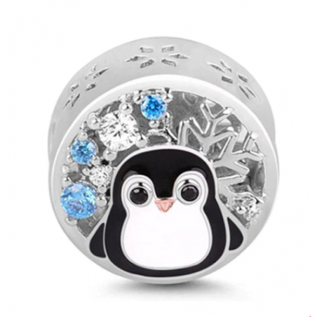 Charm pingouin flocon strass blanc bleu argent pour bracelet