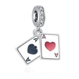 Charm jeux poker paire d'as carte coeur pique argent pour bracelet