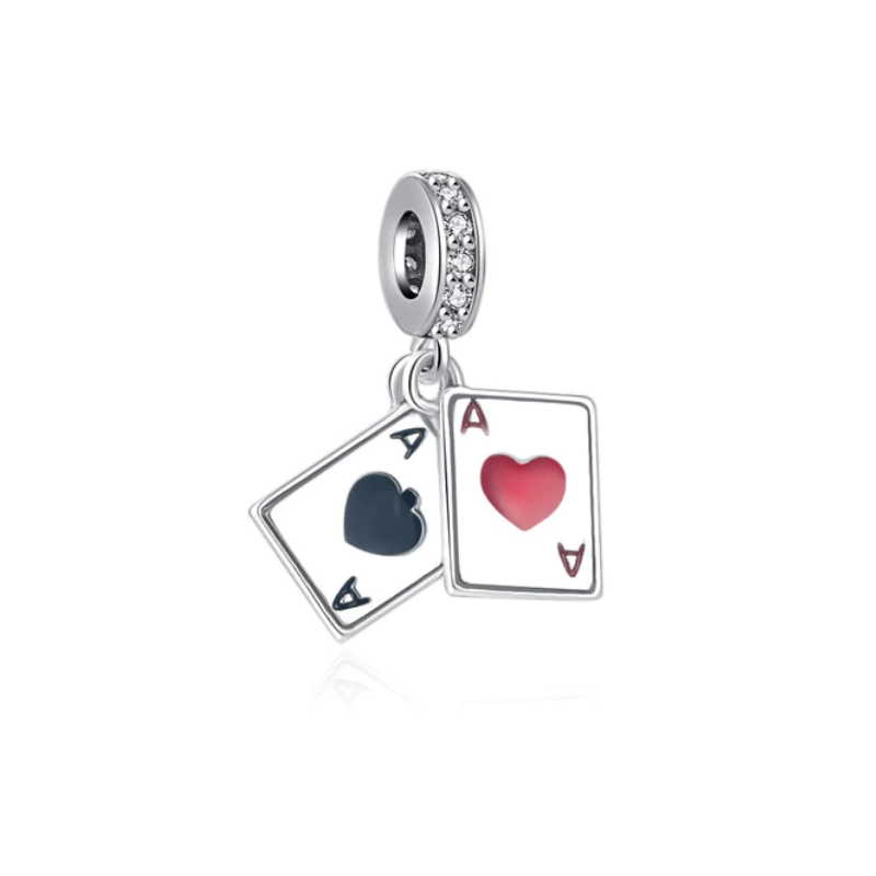 Charm jeux poker paire d'as carte coeur pique argent pour bracelet