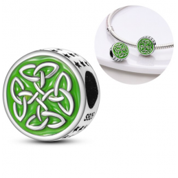 Charm rond dessin celte vert strass argent pour bracelet