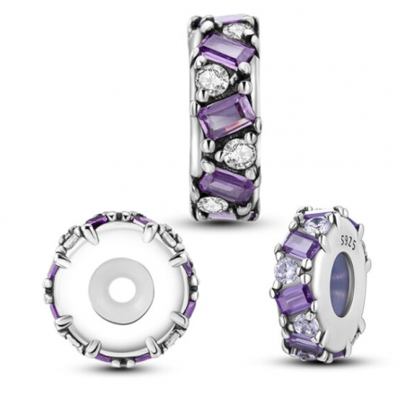 Charm séparateur bloqueur pierre violette blanche argent pour bracelet