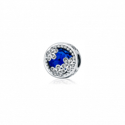 Charm rond pierre bleu coeur flocon bleu strass argent pour bracelet