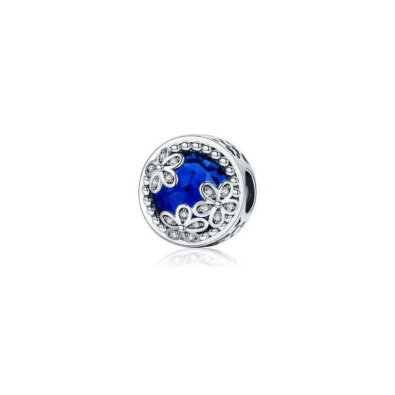 Charm rond pierre bleu coeur flocon bleu strass argent pour bracelet