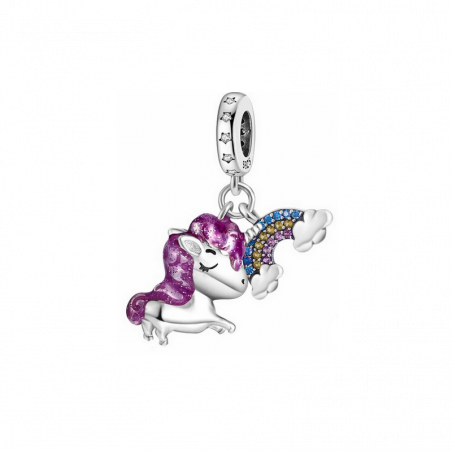 Charm licorne arc en ciel strass argent pour bracelet