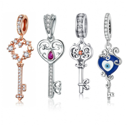 Charm clé coeur or rose arabesque pierre argent pour bracelet