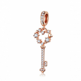 Charm clé coeur or rose arabesque pierre argent pour bracelet