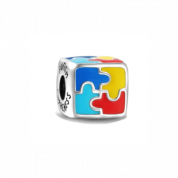 Charm coeur cube puzzle bleu rouge jaune argent pour bracelet