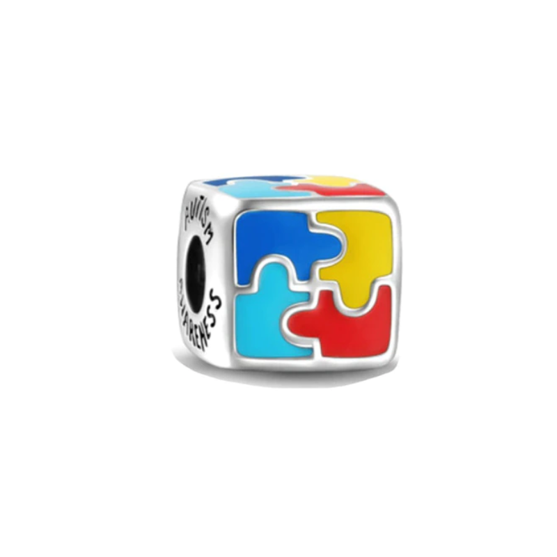 Charm coeur cube puzzle bleu rouge jaune argent pour bracelet