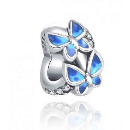 Charm séparateur papillons bleu argent pour bracelet