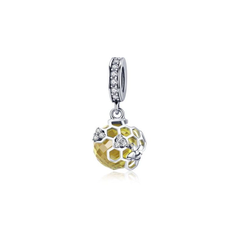 Charm alvéole abeille perle jaune argent pour bracelet