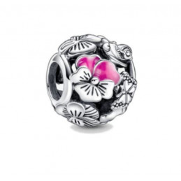 Charm boule de fleur rose argent pour bracelet