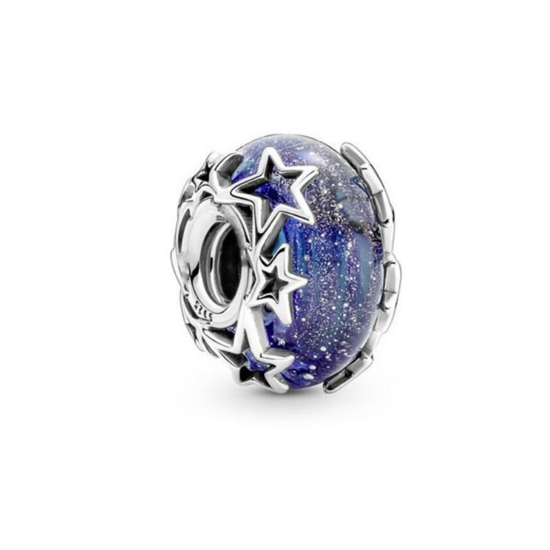 Charm murano bleu ciel étoilé argent pour bracelet
