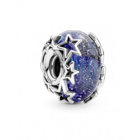 Charm murano bleu ciel étoilé argent pour bracelet