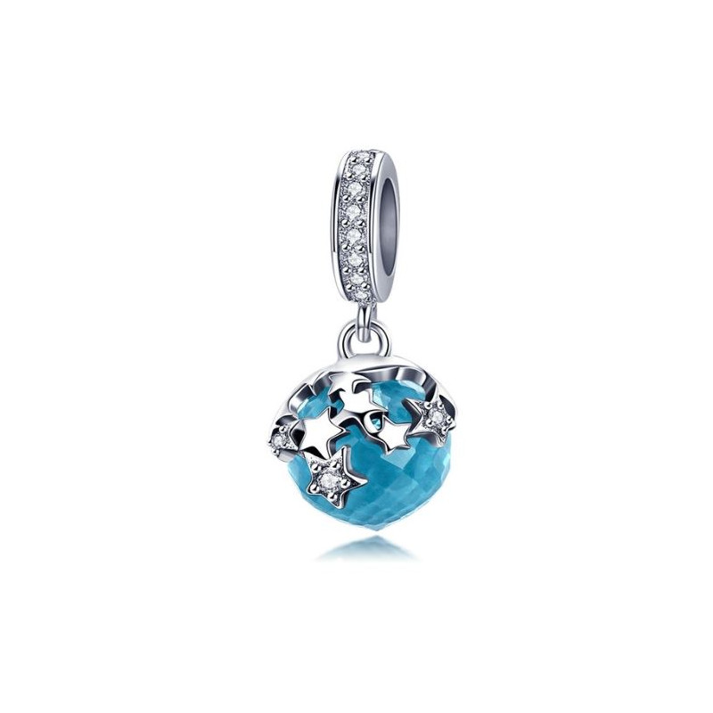 Charm étoile strass perle bleu argent pour bracelet