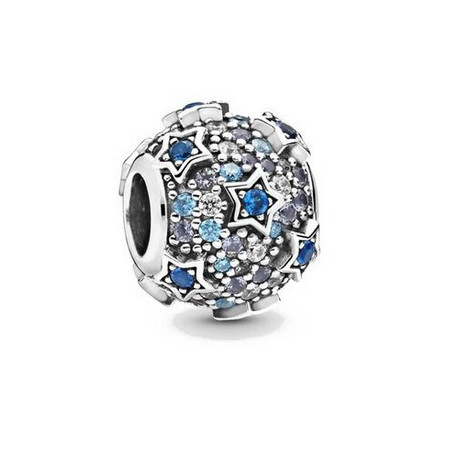 Charm boule sphère étoile bleu noël argent pour bracelet